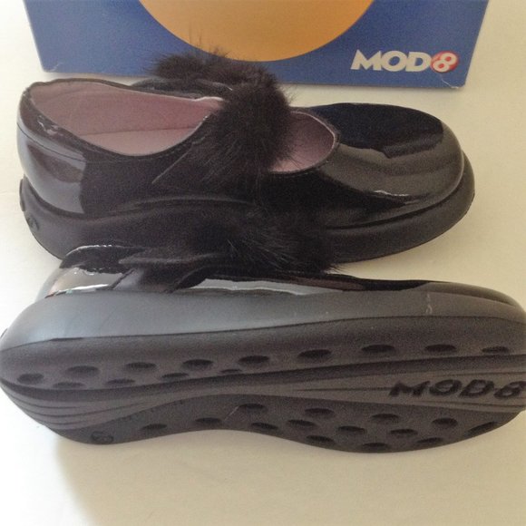 Mod8 France Black Leather Kids Shoes Quality Discount Fur Strap New - Picture 4 of 5